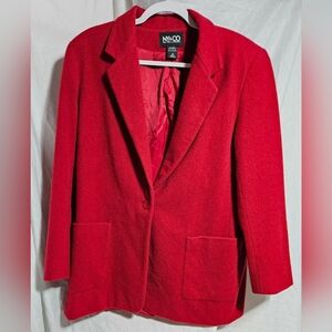 Vintage New York & CO | Red Wool Blend Blazer Jacket 35"C × 29"L Pads   (Rrh)
